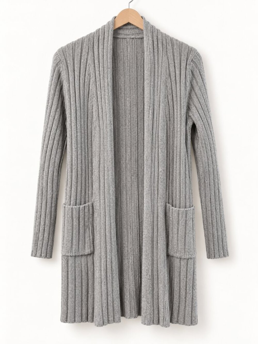 Pact Organic Cotton Women’s Gray Ribbed Open-Front Cardigan Sweater with Pockets